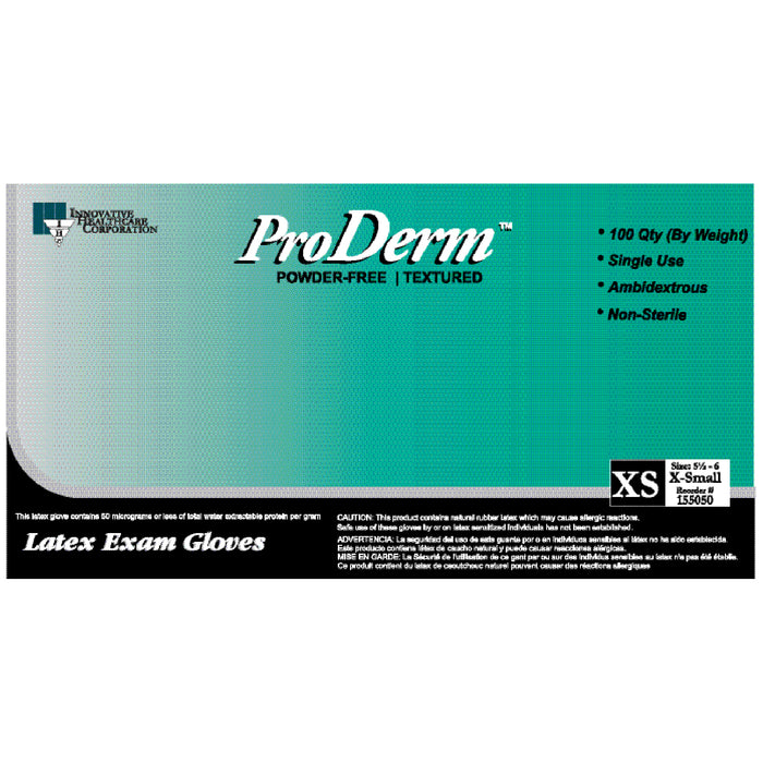 INNOVATIVE PRODERM™ Gloves, Exam, Large, Latex, Non-Sterile, PF, Textured, Polymer Bonded, 100/bx