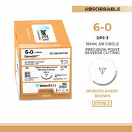 Chromic Gut, 6-0, 16", DPS-3 Absorbable Suture, Precision Point Reverse Cutting, Brown 12/Box