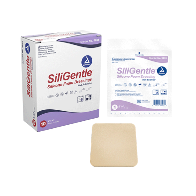 SiliGentle - Non-Adhesive Silicone Foam Dressing, 4" x 4", 10/Box