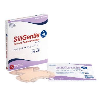 SiliGentle - Silicone Bordered Foam Dressing, Heel, 10" x 9", 5/Box