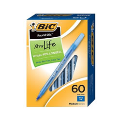 BIC Round Stic Xtra Life Ballpoint Pens, Medium Point, 60/Pack Blue