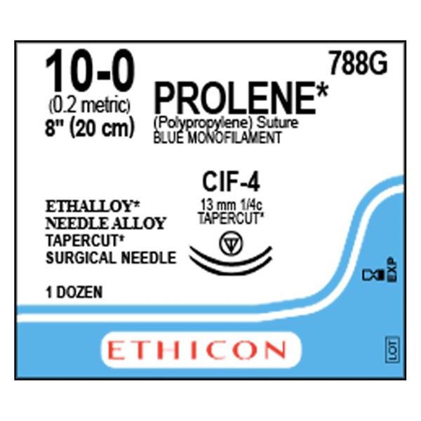 Prolene Suture 10-0 Plypro CIF-4/CIF-4 Blue 8" Double Arm Monofilament 788G 12/Bx